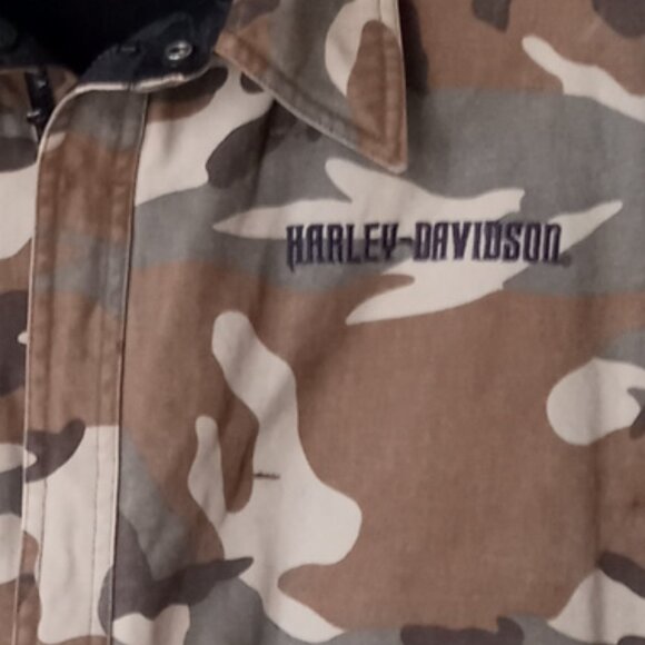 Vintage Harley Davidson Reversible Down Jacket black/camo size 2XL - Picture 10 of 11